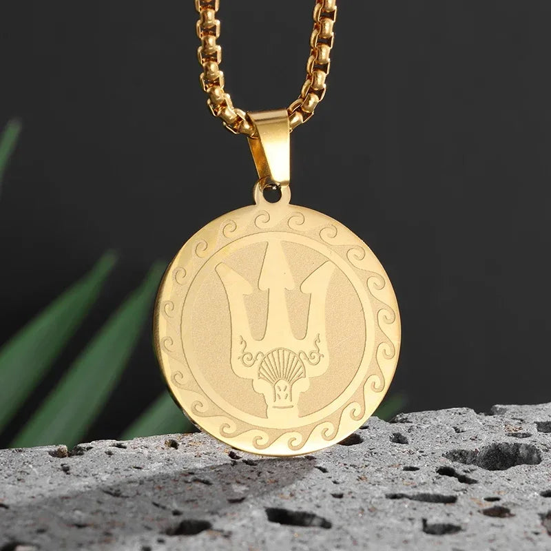 Retro Neptune Poseidon Trident Necklace Ukraine National Emblem Pendant Men\\\\\\'s Fashion Cool Trendy Jewelry Accessories