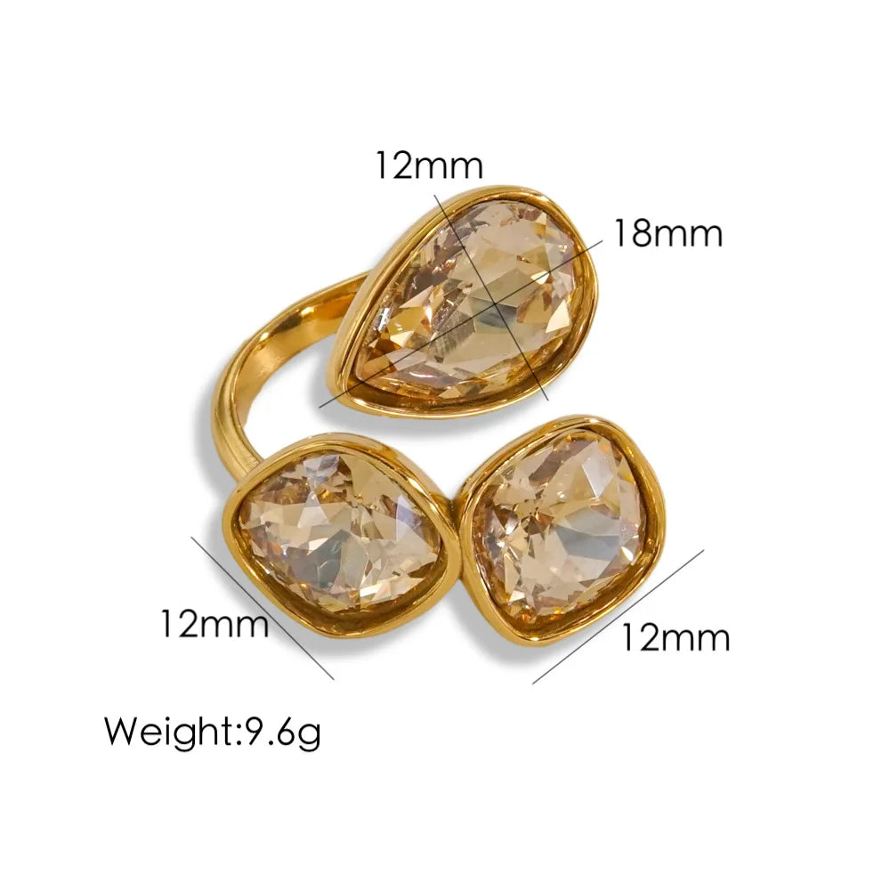 Multi-Color Fashion Jewelry Open Rings 18K Gold Plated Stainless Steel Simple Crystal Ring For Women Jewelry