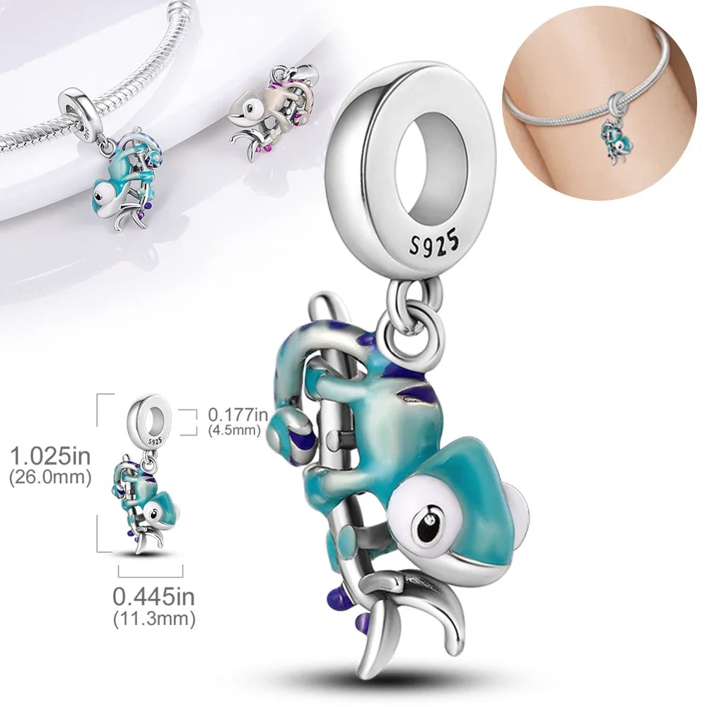 925 Sterling Silver Color Forest Chameleon Charm Pendant Beads Fit Charm Bracelet Original for Women DIY Jewelry Making