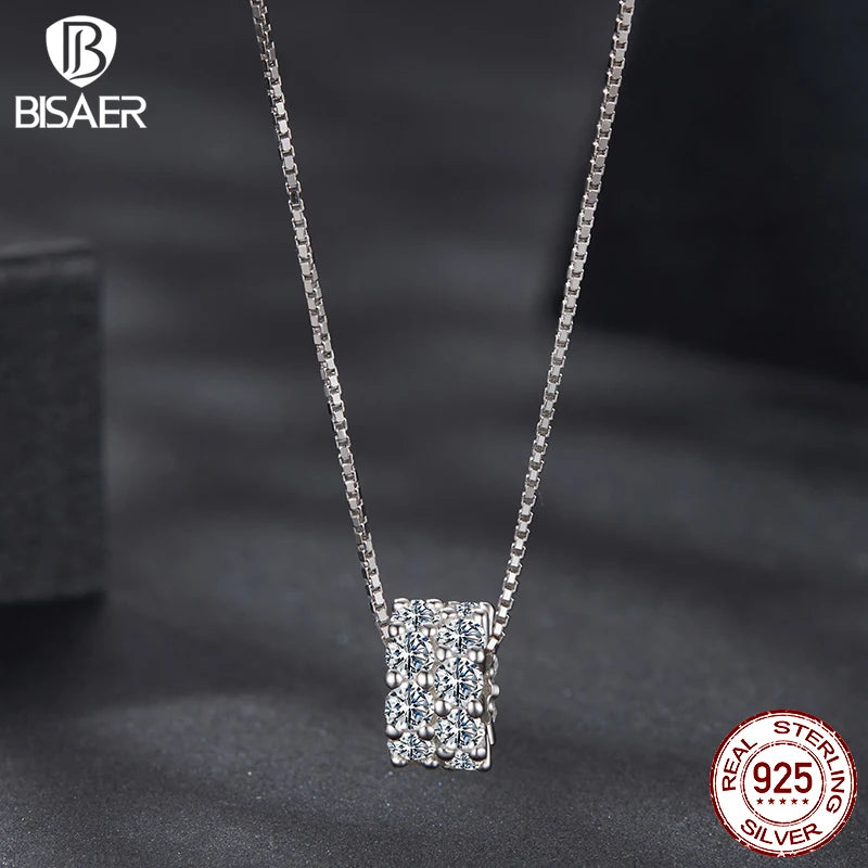 BISAER Lucky Ring Necklace Cutting Lab Grown Diamond 925 Sterling Silver Chain Plated White Gold Wedding Fine Jewelry MSN048