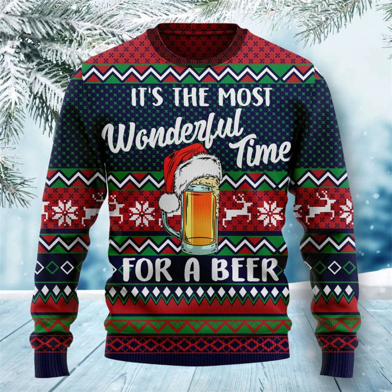 Christmas Beer Party Funny Ugly Sweater For Men Fun Santa Claus And Jesus Pattern Sweatshirt New Year Xmas Sweatshirts 2026
