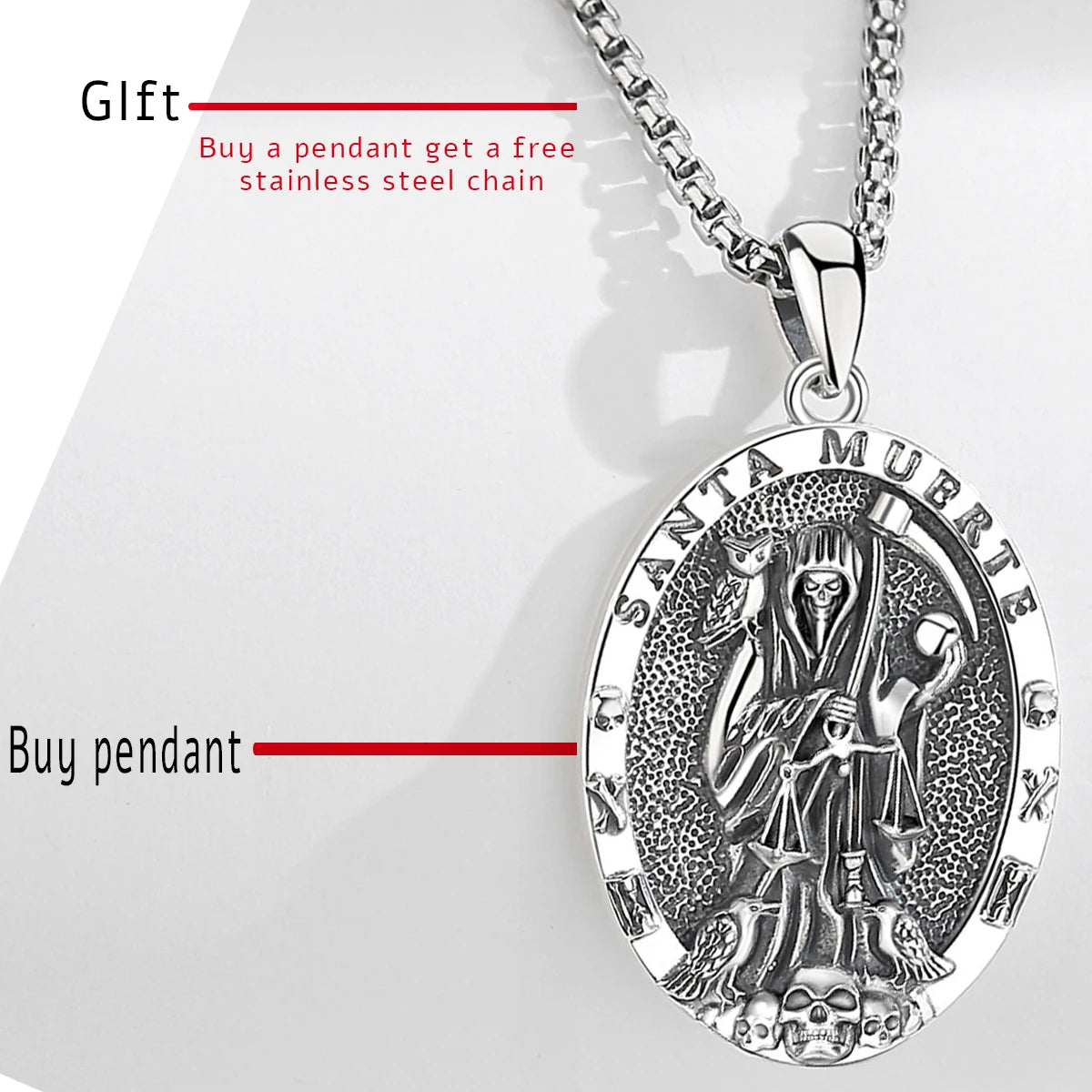 Eudora 925 Sterling Silver Santa Muerte Necklace for Women Man Holy Death Scythe Pendant Santa Muerte Jewelry Personality Gift