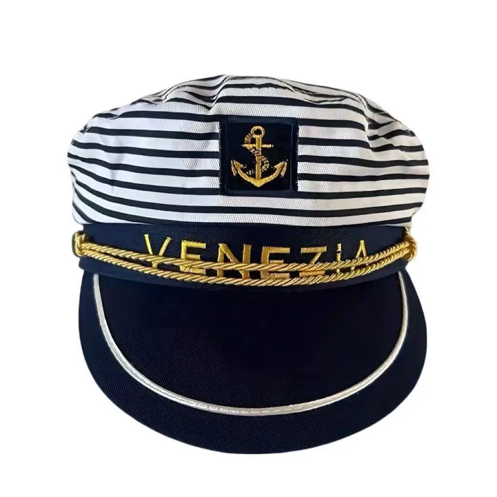 VENEZIA-Captain Navy Blue Cap, Striped Navy CapBurning man Party Cap for Cruise Ship Party，Adult Party，Cosplay，Outdoor