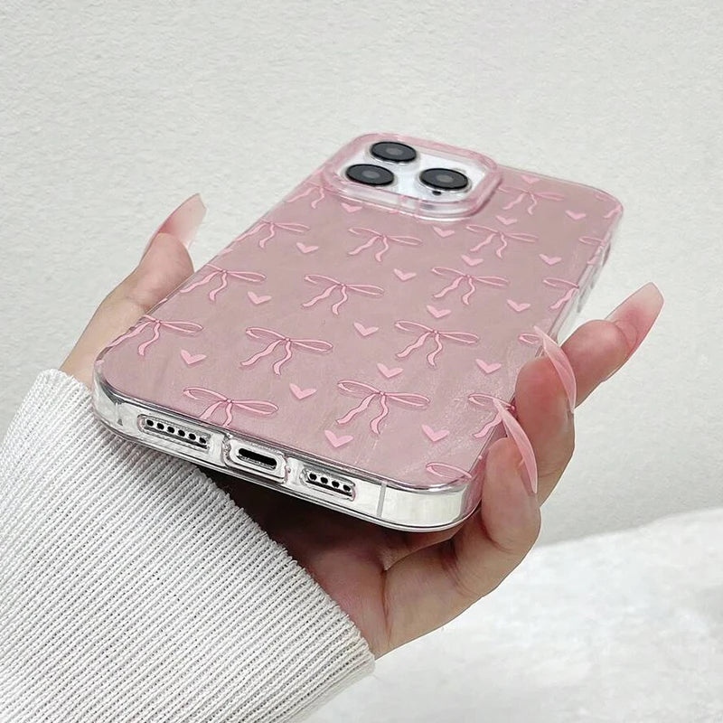 Case for iPhone 16 Fashionable Butterfly Bow Print Phone Cases for iPhone 15 14 13 12 11 Pro Max X XR XS 7 8 Plus SE2 16E Cover