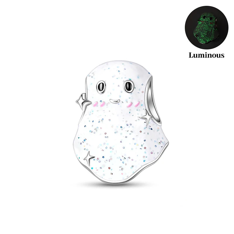 2024 New 925 Sterling Luminous Halloween Skull Witch Pumpkin Candy Charms Beads Fit 3mm Original Bracelets DIY Party Jewelry