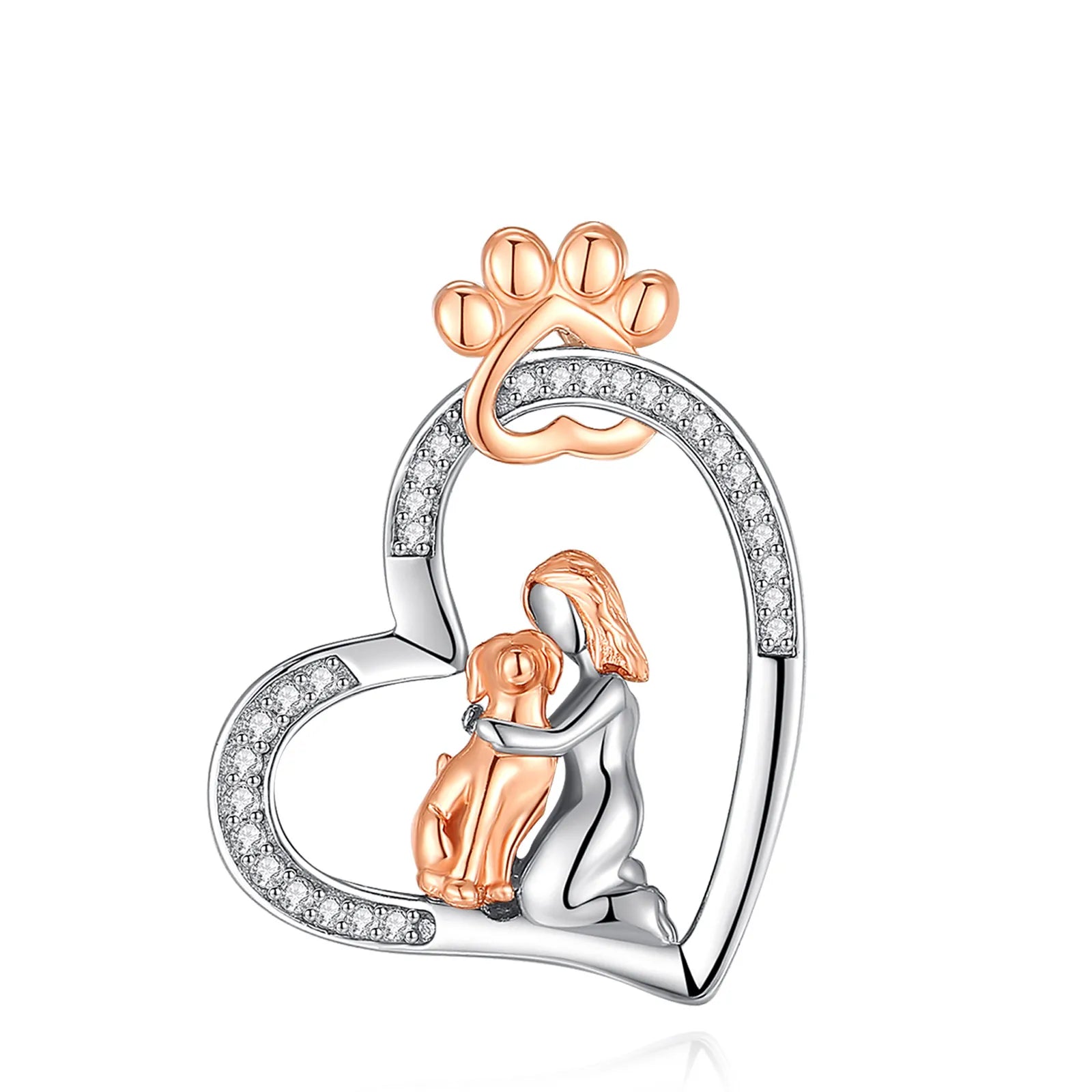 Eudora Original 925 Sterling Silver Women And Dog Necklace Temperament Heart Zircon Rose Gold Dog Footprint Pendant Jewelry Gift