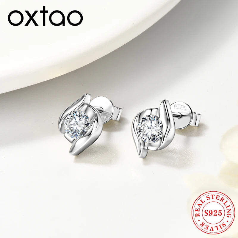 OXTAO GRA Certified 5mm Moissanite Twist Stud Earrings or Women  925 Sterling Silver D Color Glittering Diamond Jewelry Gift