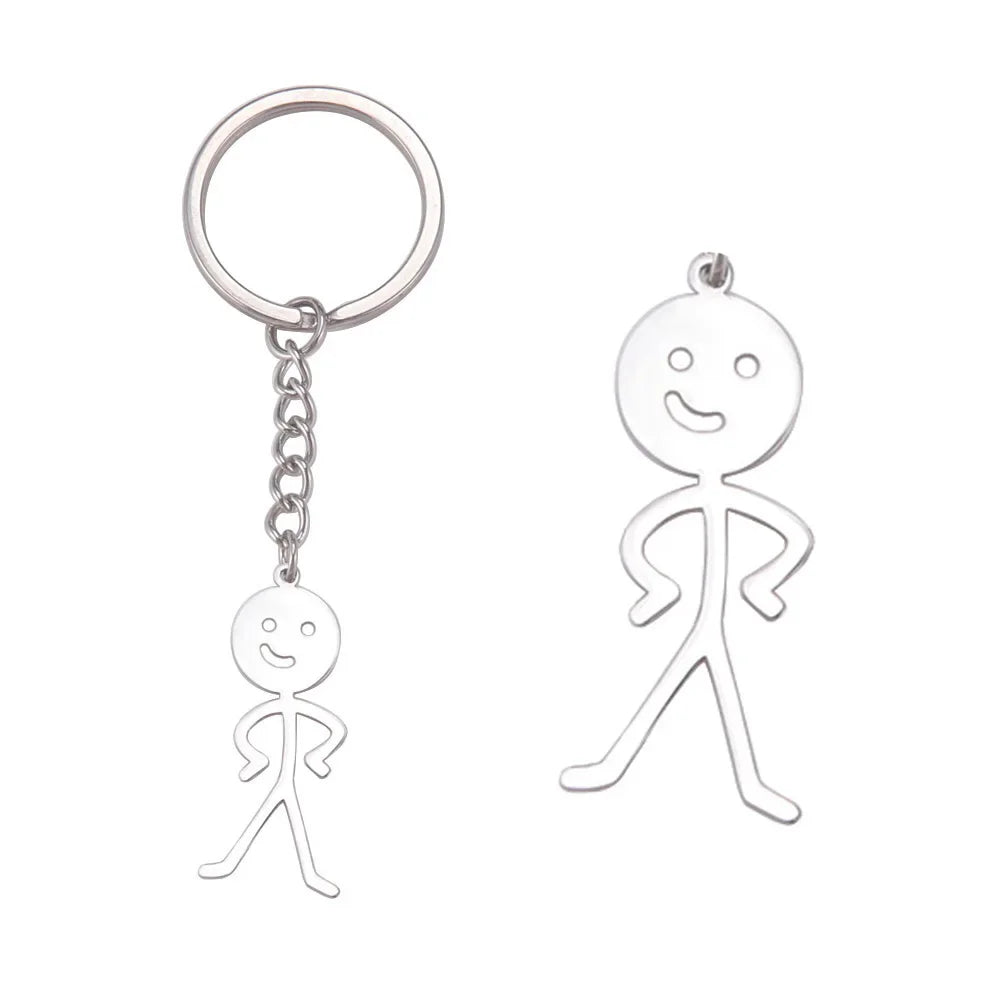 Dreamtimes Funny Doodle Key Chain Graffiti Stainless Steel Middle Finger Stickman Men Pendant Key Rings Jewelry Couples Hip-hop