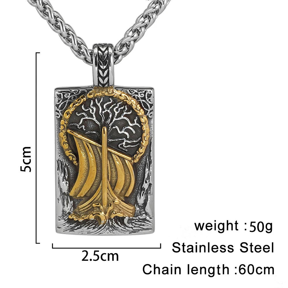 MKENDN Nordic Viking Pirate Ship Pendant Necklace for Men Vintage Stainless Steel Chain Necklace Male Jewelry Amulet Talisman