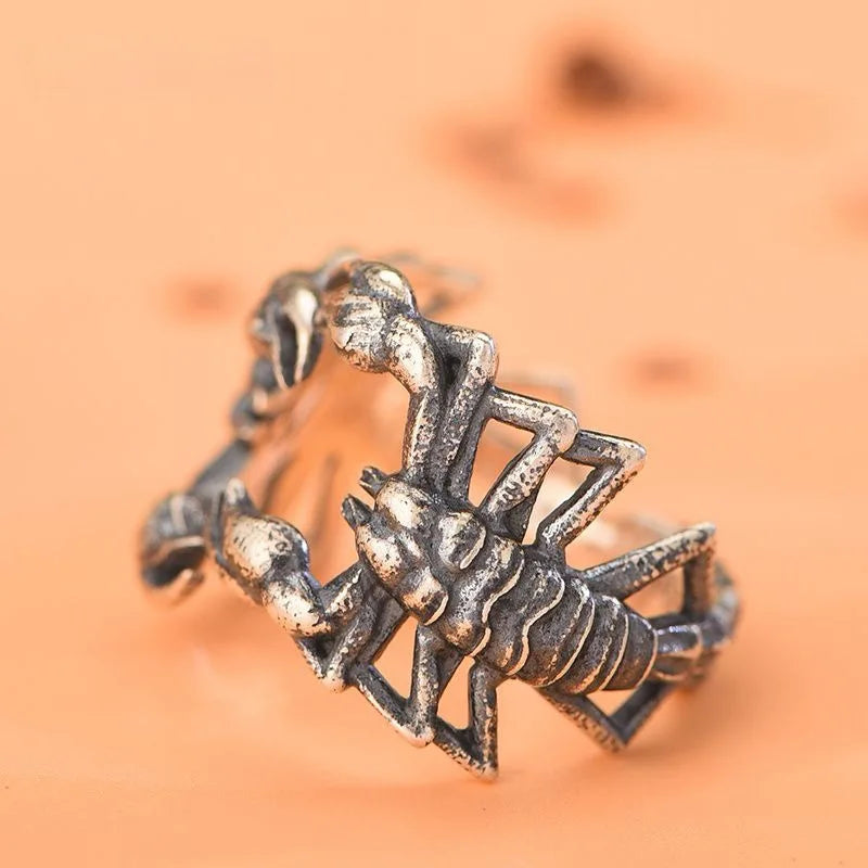 Buyee 925 Sterling Silber Männlicher Großer Ring Finger Niedlicher Skorpion Offener Ring für Frau Mann Mode Tier Punk Feiner Schmuck Kreis