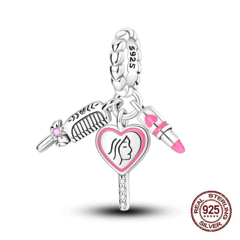 100% 925 Sterling Silver Perfume Headphones Pink Princess Daily Charms Beads Fit 3mm 925 Original Bracelet Fine DIY Jewelry