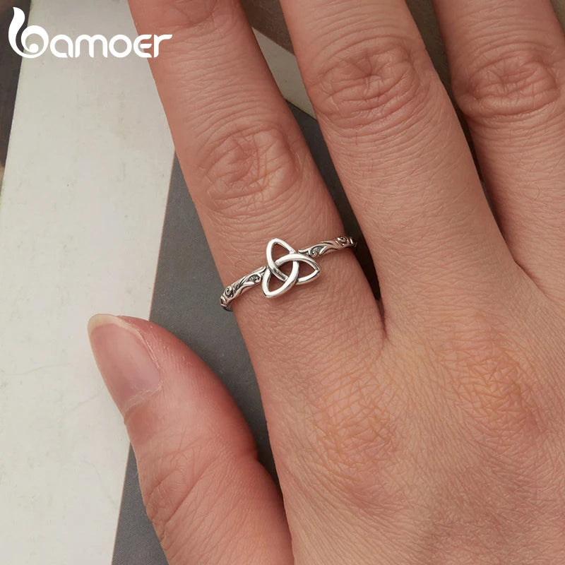 BAMOER 925 Sterling Silver Embossed Vintage Celtic Pattern Ring for Women Simple Silver Adjustable Ring Fine Jewelry Gift