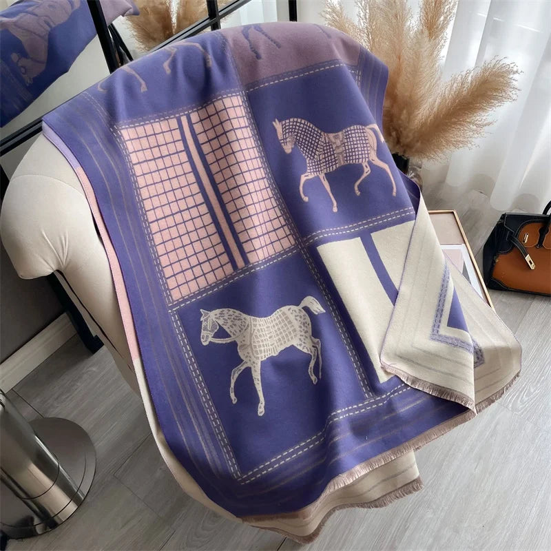 New Hot Winter Scarf Women Soft Cashmere Warm Pashmina Plaid Horse Print Scarves Wraps Thick Shawl Bufandas Tassel Stoles Hijabs
