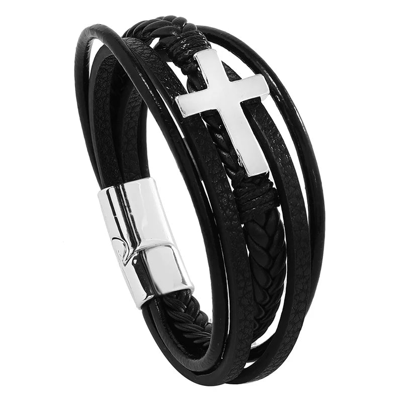 Bracelet en cuir pour homme avec symboles musicaux, style vintage et créatif. Bracelet simple multicouche en cuir.