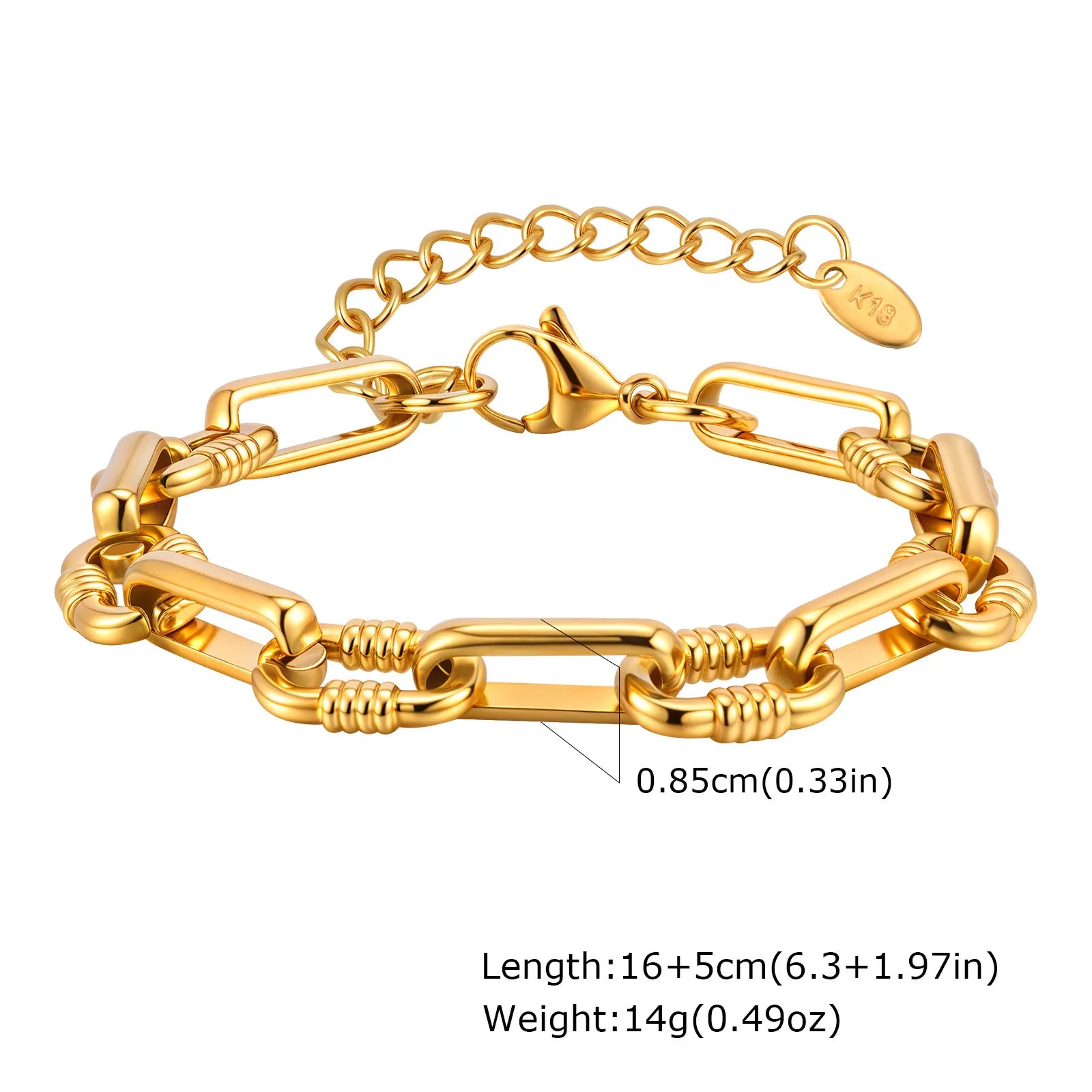 Vnox Classic Paperclip Chain Bracelet For Women Stainless Steel Gold Color Never Fade Charm Bracelet Girls Jewelry Birthday Gift