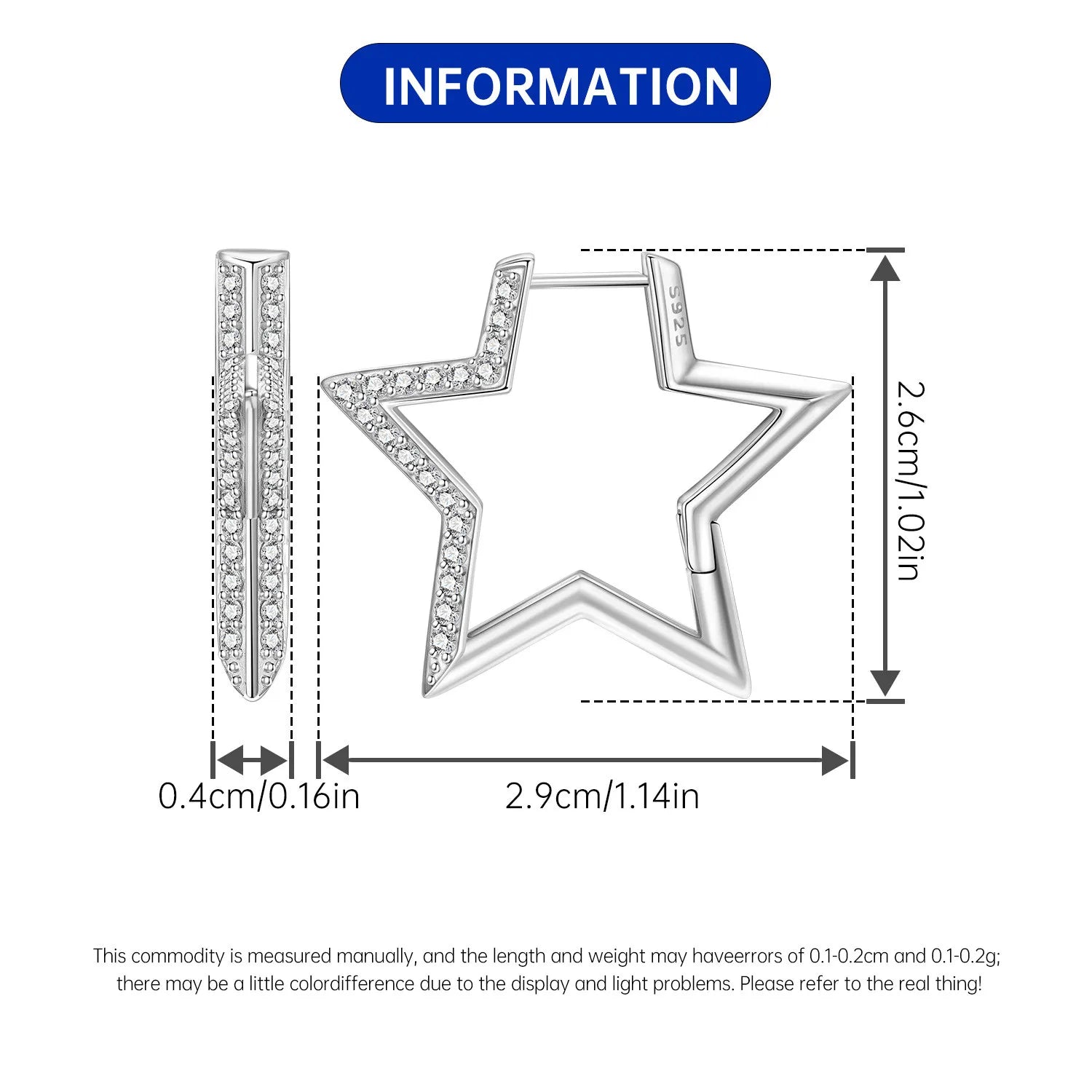PANPOKI S925 Sterling Silver Star Shaped Design Earrings Versatile Hoop Earrings For Women Jewelry Original Party Gifts