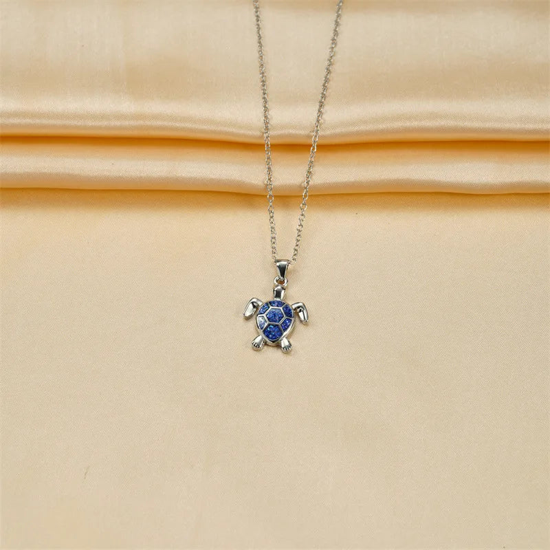Steel Fun Jewelry Sea Turtle Animal Pendant Female Blue Crystal Wedding Jewelry Charms Necklace For Women Neck Chain Accessories
