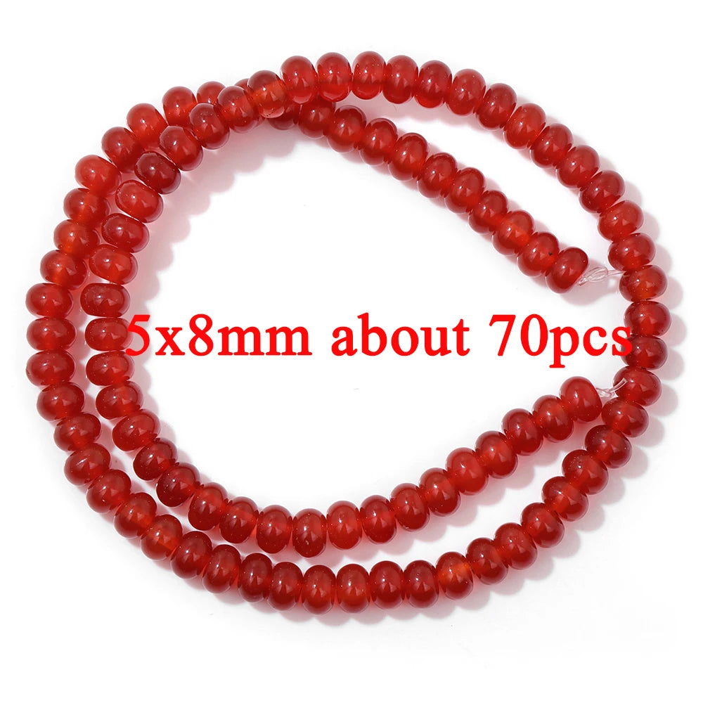 Wholesale Natural Red Carnelian Stone Bead Round Rondelle Coin Agat Loose Spacer Beads For Jewelry Making Bracelet Necklace DIY