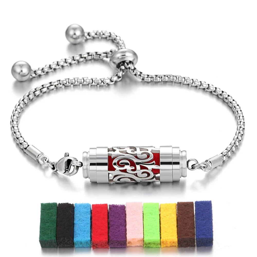 2024 New Stainless Steel Aromatherapy Diffuser Bracelet Locket Adjustable Chain Aroma Perfume Essential Oil Diffuser Bracelet