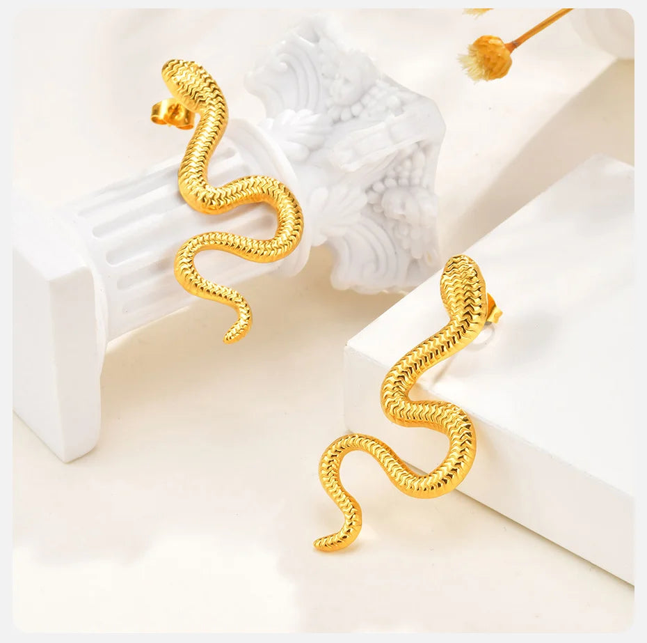 Boucles d'oreilles Vnox en acier inoxydable, style serpent, couleur or, longues et asymétriques, pour femme, bijoux d'oreilles tendance pour Halloween