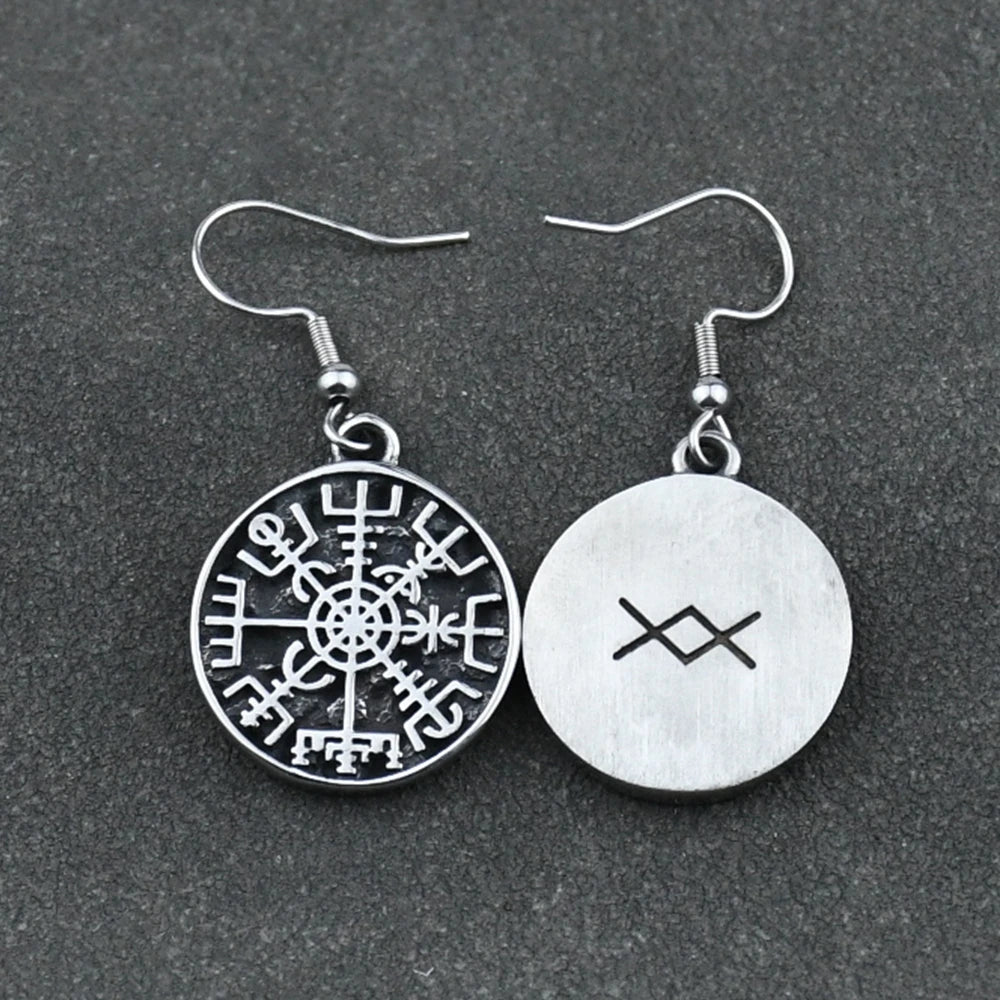 Nordic Viking rune compass amulet earrings Stainless steel earrings women gift
