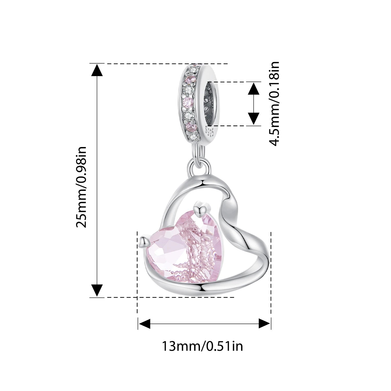 BAMOER 925 Silver Pink Party Series Pendant Transparent Bow Beads for Women Sweet Girl DIY Birthday Gift Jewelry Accessories