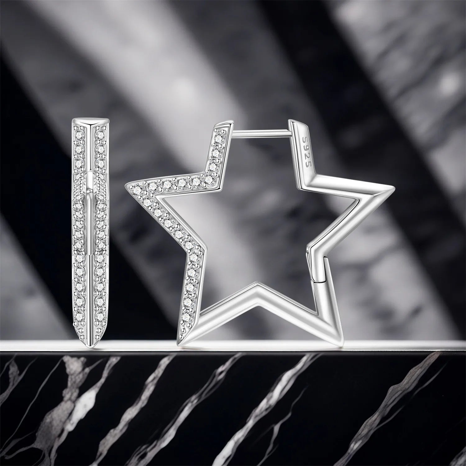 PANPOKI S925 Sterling Silver Star Shaped Design Earrings Versatile Hoop Earrings For Women Jewelry Original Party Gifts