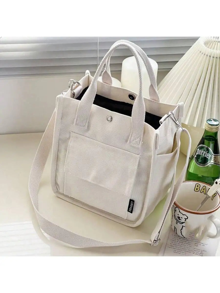 Chic Compact Canvas Tote,Multi-Pocket,Versatile Crossbody & Lunch Storage Bag,Korean Ins Multi-Compartment Mums And Babies Go Ou
