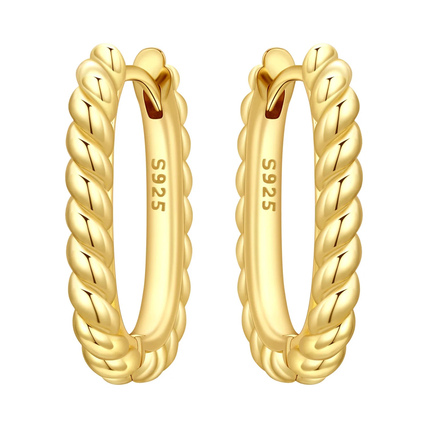 PANPOKI S925 Sterling Silver Golden Twisted U-shaped Earrings Versatile Hoop Earrings For Women Jewelry Original Party Gifts