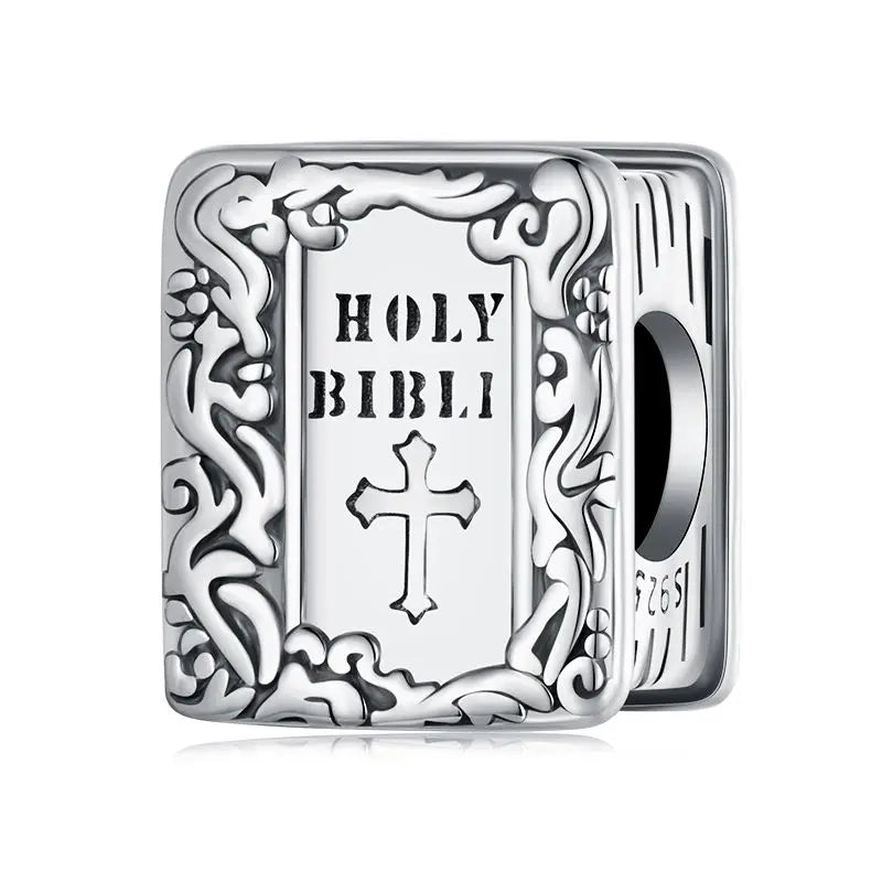 WOSTU 925 Sterling Silver Religious Openable Bible Book Charm Cross Faith Pendant Celtic Knot bead Fir Bracelet DIY Family Gift
