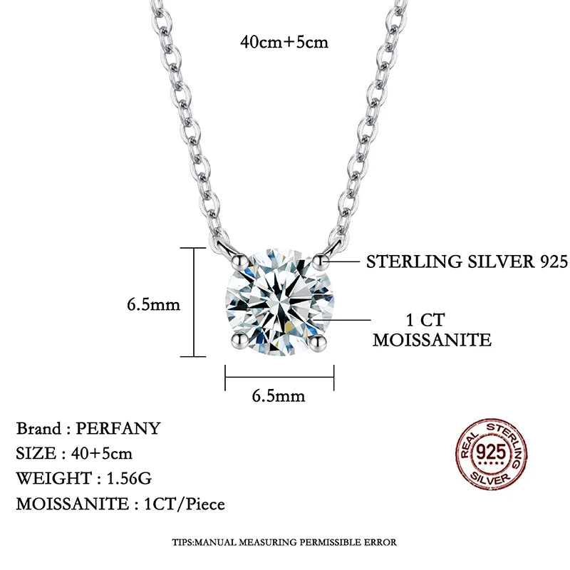PERFANY 1-5 Carat Moissanite Necklace for Women S925 Pure Silver Diamond Classic Four Claw Pendant Wedding Jewelry - Madeinsea©