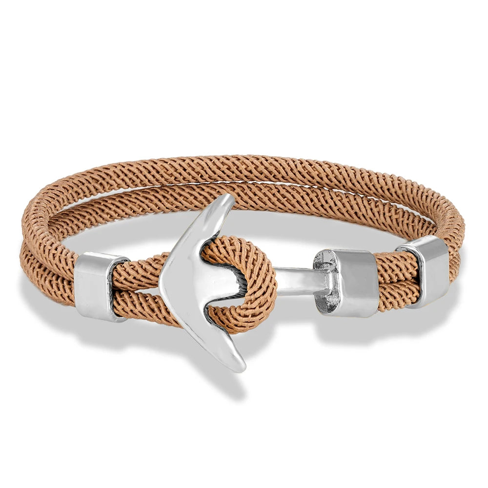 MKENDN Anker-Armbänder für Herren, doppelsträngig, nautisches Surfer-Armband, wasserdicht, Seil, silberfarben, Bootsschnalle