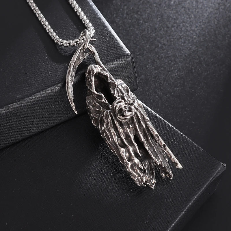 Hell Death Scythe Necklace Pendant Gothic Mysterious Devil Necklace Men's Personality Punk Retro Halloween Trend Jewelry