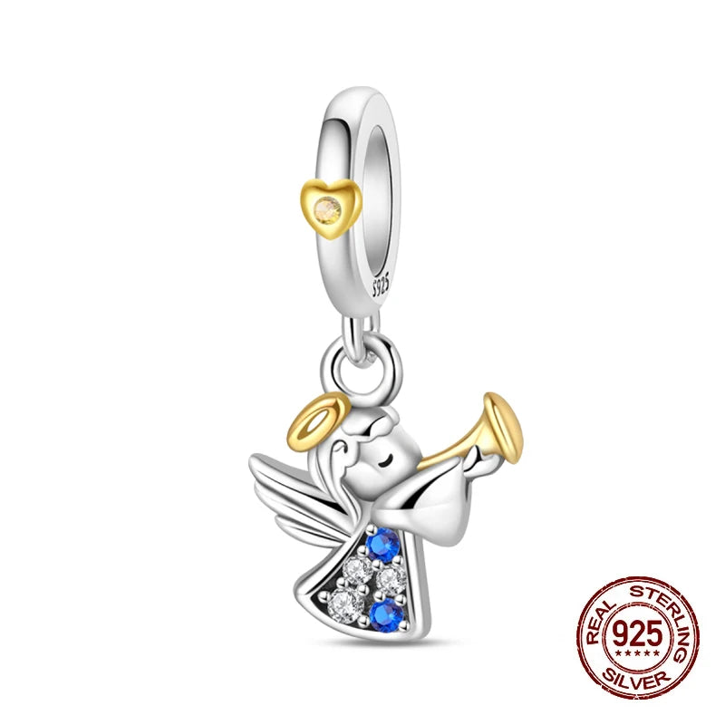 100% 925 Sterling Silver Sacred Angel Colorful Wings Life Tree Charms Beads Fit Original Bracelets DIY Jewelry For Woman Gifts