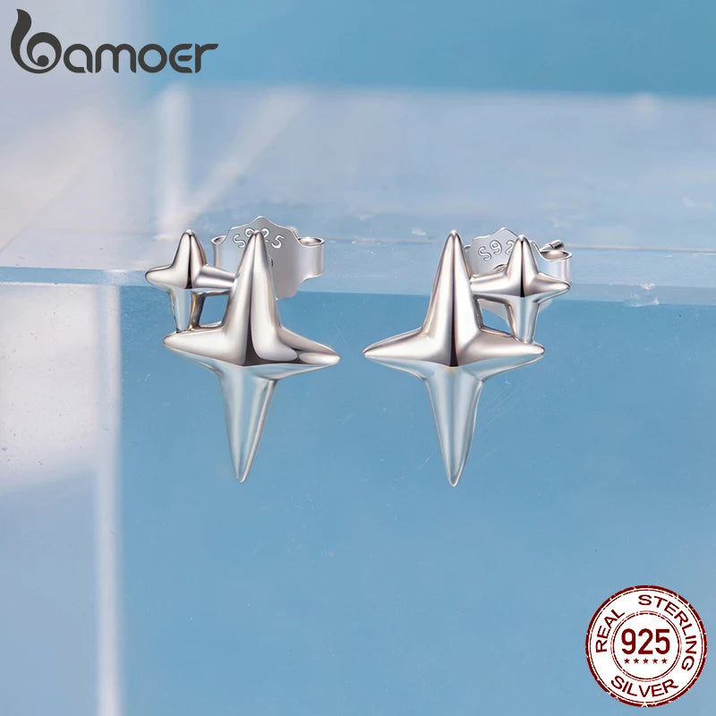 BAMOER 925 Sterling Silver Dainty Star Earrings for Women Teen Trendy Hypoallergenic Small Studs Earrings Jewelry Gifts