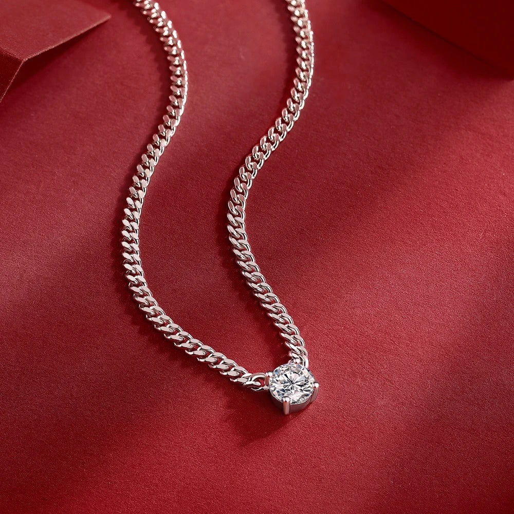 Serenity 1-3ct D Moissanite Necklace for Women Man Gift S925 Sterling Silver 3mm Width Cuban Chain Pendant Necklace Fine Jewelry