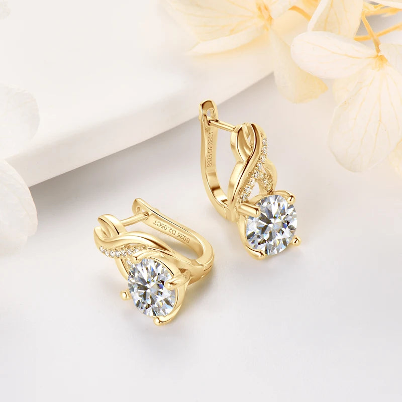 OXTAO 925 Sterling Silver Moissanite Infinity Hoop Earrings for Women 18K Gold Plated Wedding Party Jewelry Christmas Gifts