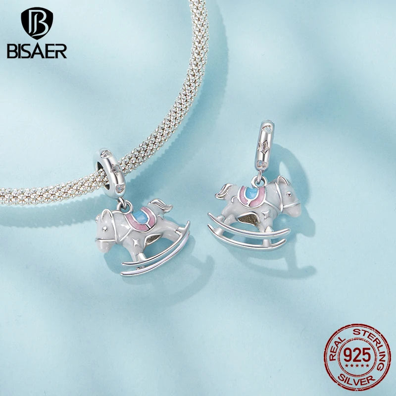 BISAER 925 Sterling Silver Pink FireworkAs Castle Pendant Game Consoles Suitable Charm Bead Fit Women DIY Bracelet Fine Jewelry