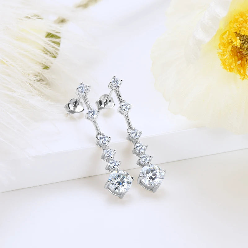 OXTAO 3ct Moissanite Drop Piercing Earrings 925 Sterling Silver Long Chain Tassel Earring for Women Wedding Jewelry Gifts GRA
