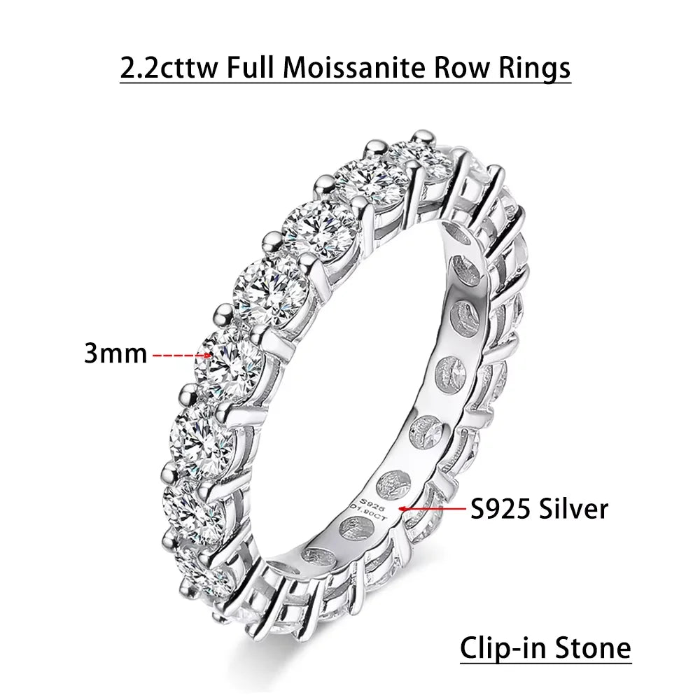 Serenity 3mm D Color Moissanite Rings For Women Men Gift 100% S925 Sterling Silver Plated 18K Lab Diamond Row Rings Fine Jewelry