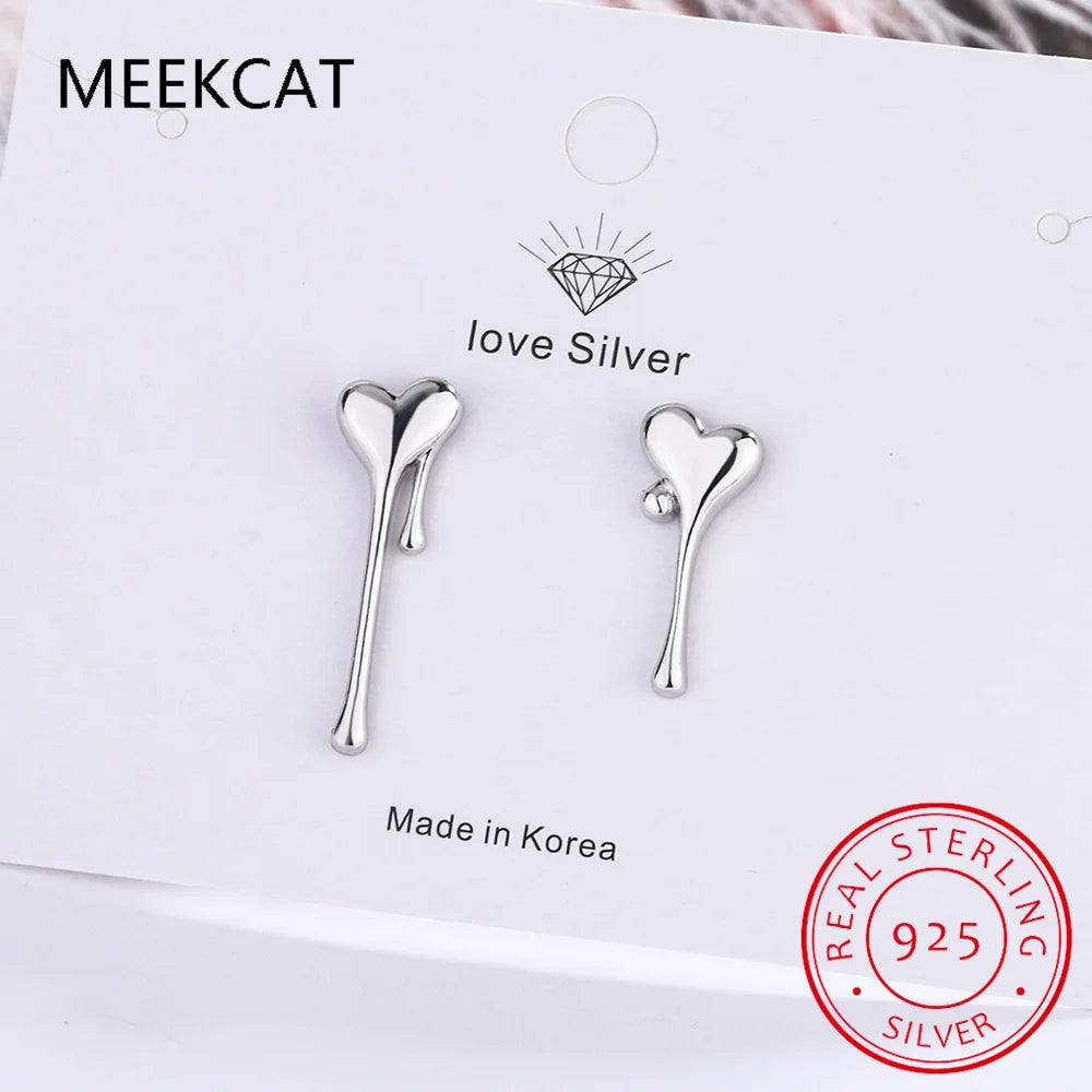 925 Sterling Silver Fashion Asymmetric Romantic Heart Stud Earring For Women Wedding Party Fine Jewelry Brincos de Prata DA2324