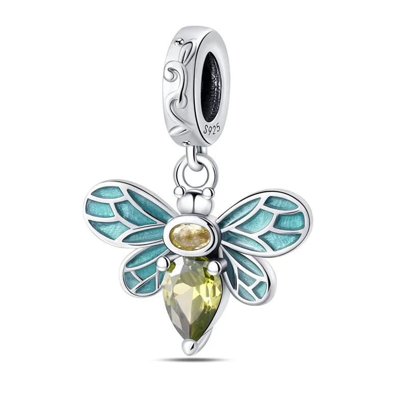 Springtime 925 Silver Gem Butterfly Dragonfly Flowers Charms Pendant Fit Pandach 925 Original Bracelets DIY Little Fresh Jewelry