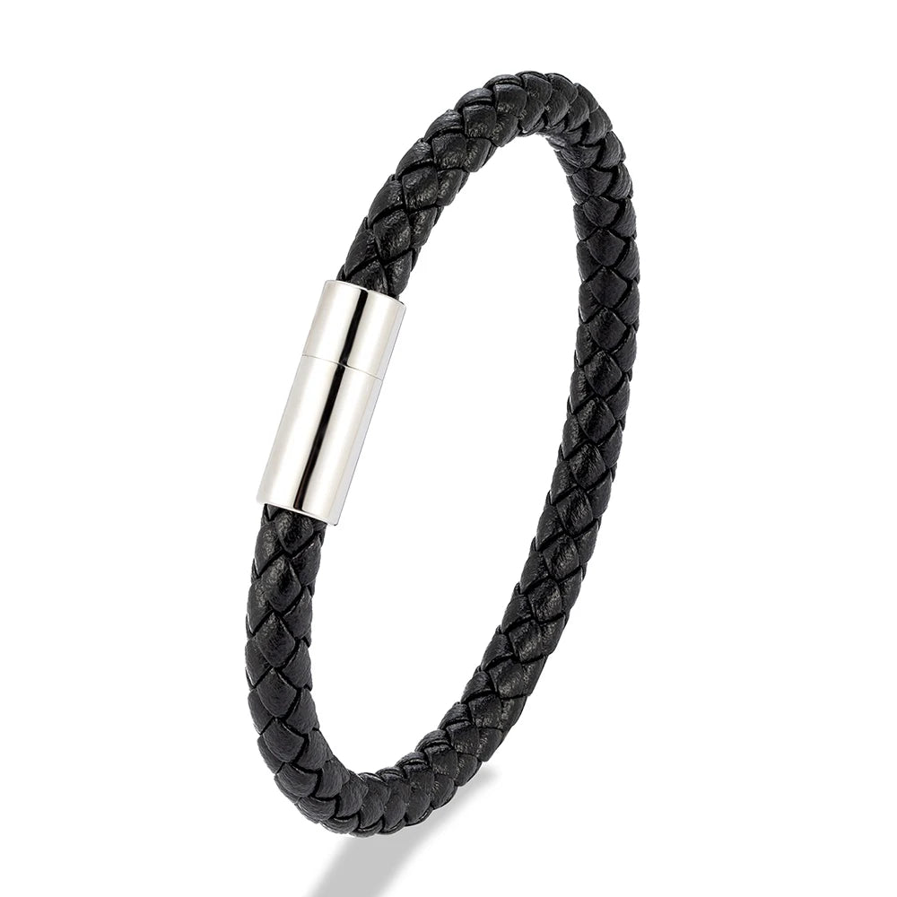 MKENDN Klassisches blaues geflochtenes Lederarmband mit magnetischem Edelstahlverschluss – Schlichtes und stilvolles Schmuckgeschenk für Paare