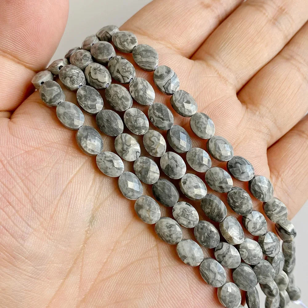 Fashion Natural Oval Shape Stone Bead Faceted Jades Tiger Eye Jaspers Loose Spacer Beads DIY Necklace Bracelet Earrings 6x8mm