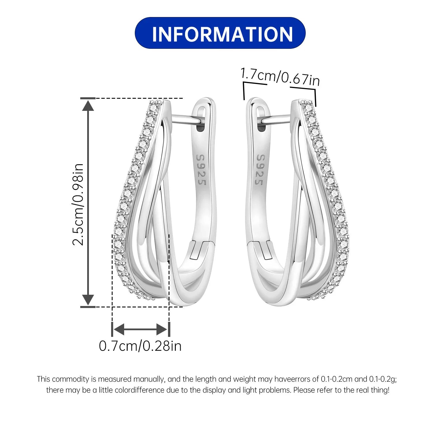 PANPOKI S925 Sterling Silver Silver Three Circle Curved Earrings Versatile Hoop Earrings For Women Jewelry Original Party Gifts