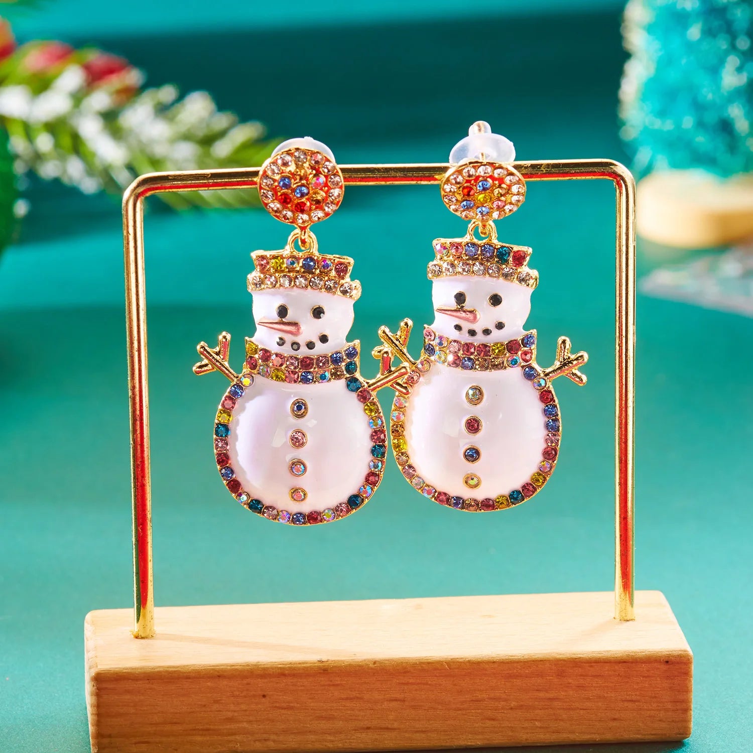 Colorful Crystal Zircon Snowman Dangle Earrings For Women Cute Christmas Tree Snowflake Bow Earring Xmas New Year Party Gifts