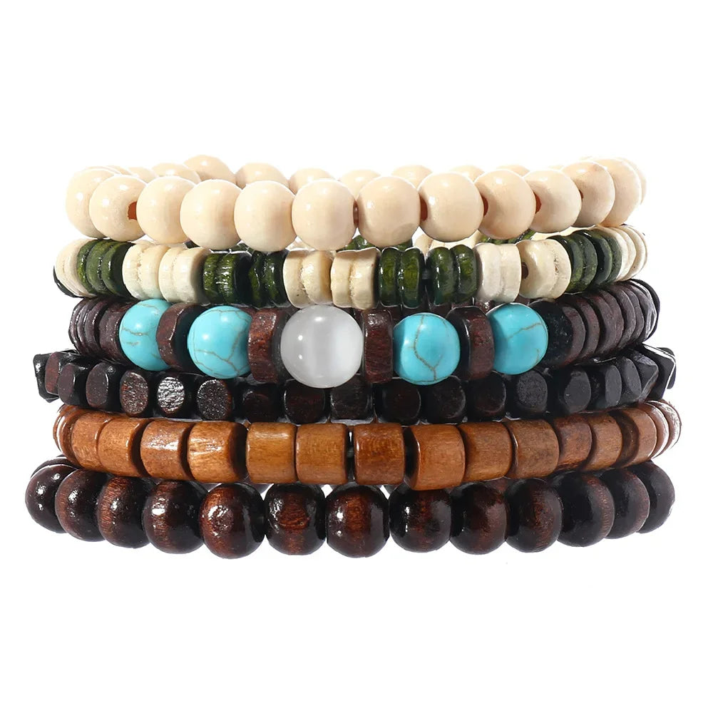 Vintage Cross Multi-Layer Beaded Wooden Beads Men's Bracelet Multi-Piece Set Bracelet