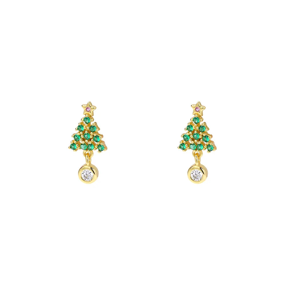 999 Sterling Silver Fashion Green Zircon Christmas Tree Stud Earrings for Women  Exquisite Christmas Jewelry Accessories