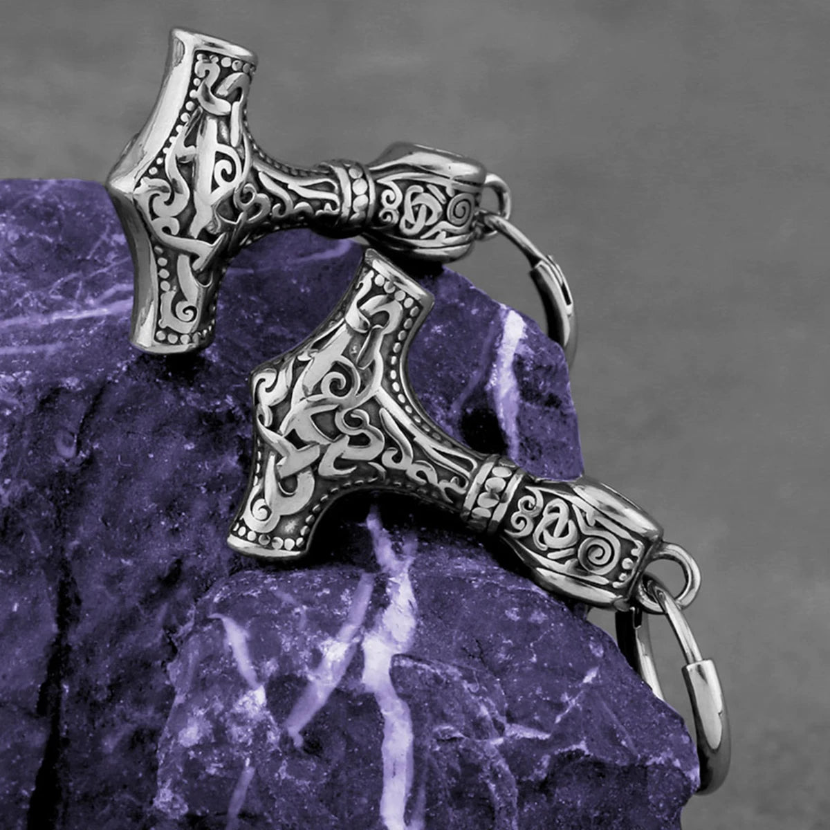 Gothic Odin Thor's Hammer Drop Earrings Blackening Stainles Steel Punk Hip Hop Ears Jewelry Nordic Vikings Helmet of Awe Earring