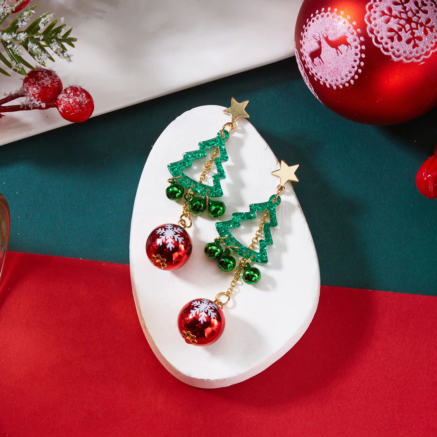 Christmas Tree Bells Round Ball Drop Earrings For Women Shiny Snowflake Stars Sequins Bulb Earring Festival Girls Party Jewelry